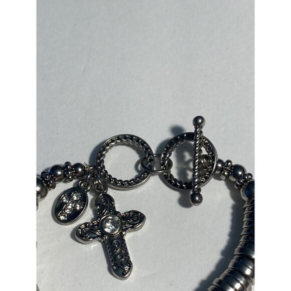 Cross Stretch Bracelet Sliver Tone Unisex - Picture 4 of 8